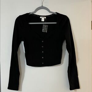Bozzolo Black Button-Down Long Sleeve Top
